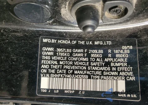 2018 Honda Civic Sport from USA, damaged, VIN SHHFK7H40JU432559